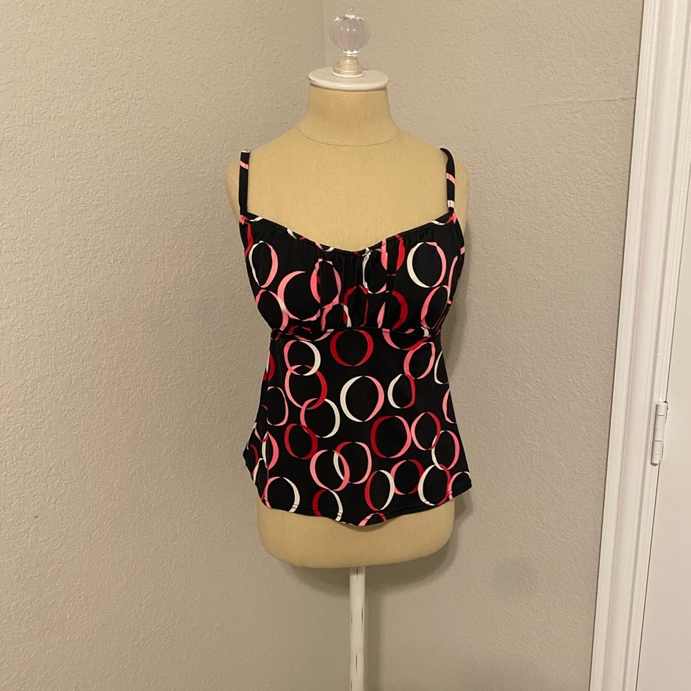 Caribbean Joe Red, Pink, and White Circle Tank Swimsuit Tap